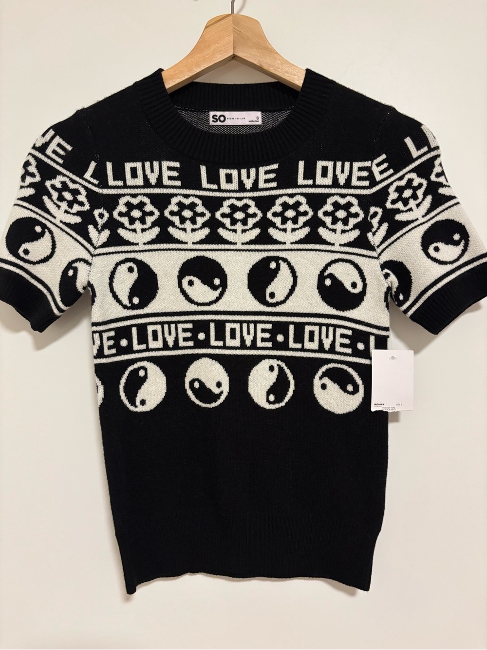 NWT Kohl's SO Black & White 'LOVE' Yin-Yang Crewneck Sweater